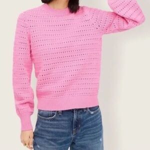 J.Crew Pink Balloon Sleeve Pointelle Sweater M